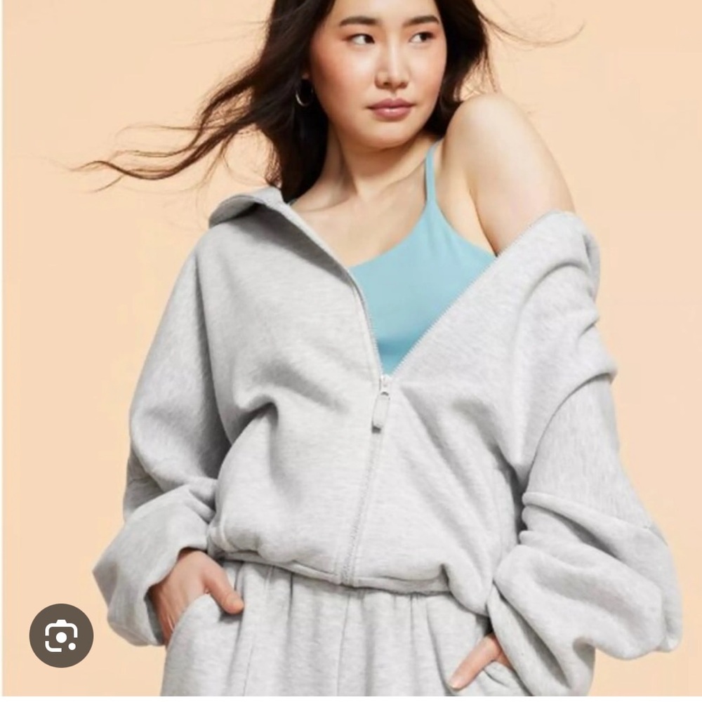 NWT Blogilates Marshmallow full zip Hoodie Heather gray grey medium Sweatshirt